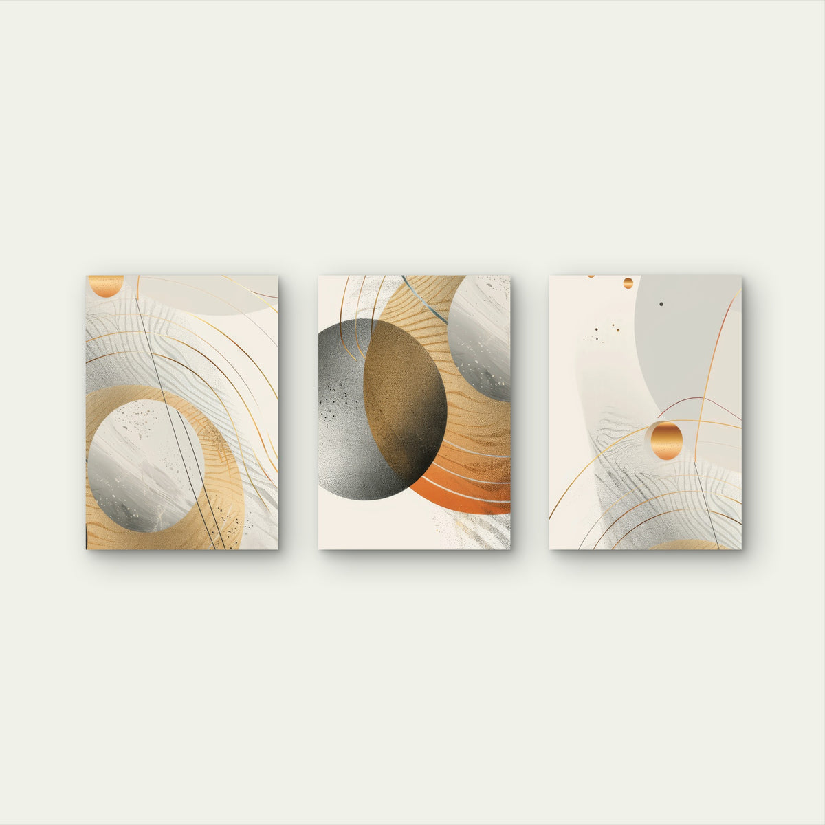 3pcs Cream Gold Gray Abstract Line Painting Wall Art Set Canvas Framed 50x70cm - High Quality Print 100% Australian Made Wall Canvas Ready to Hang