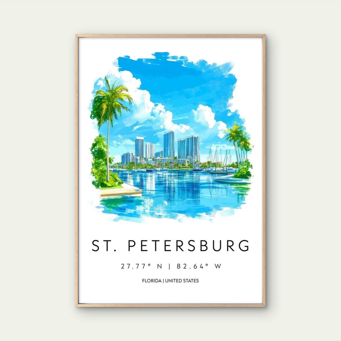 St. Petersburg Florida Waterfront Cityscape Travel Poster Print Wall Art