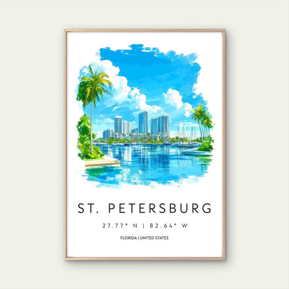 St. Petersburg Florida Waterfront Cityscape Travel Poster Print Wall Art