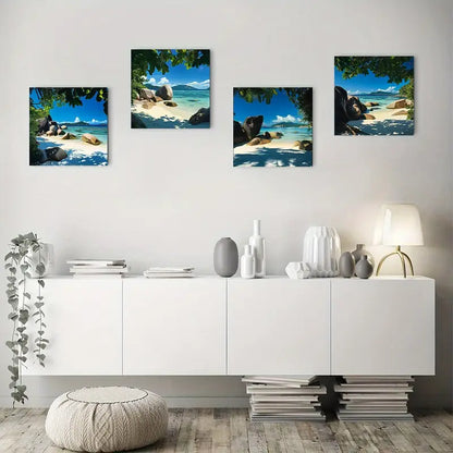 4pcs La Digue Seychelle  Wall Art Canvas Framed