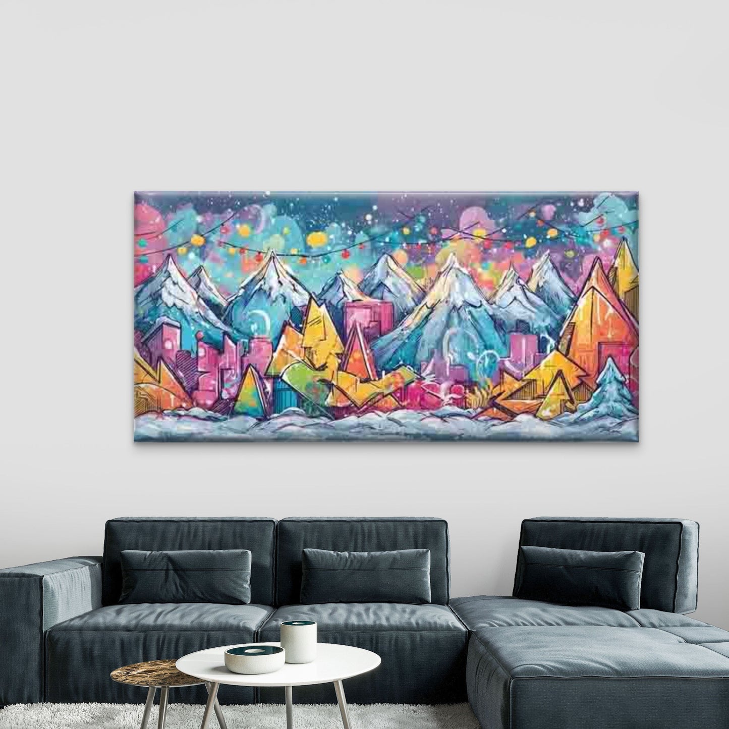 Snowy Mountain Cityscape Wall Art Canvas Office Home Room Framed 120x60cm