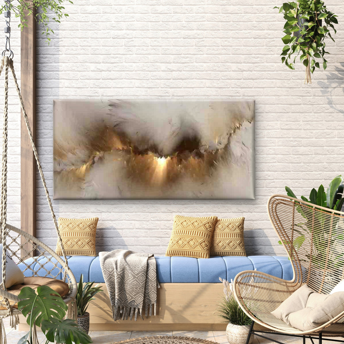 Abstract Golden Feather Wall Art Canvas Office Home Room Framed 120x60cm