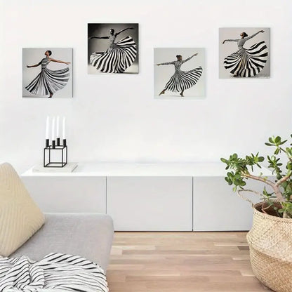 4pcs Black & White Dancer Silhouettes  Wall Art Canvas Framed