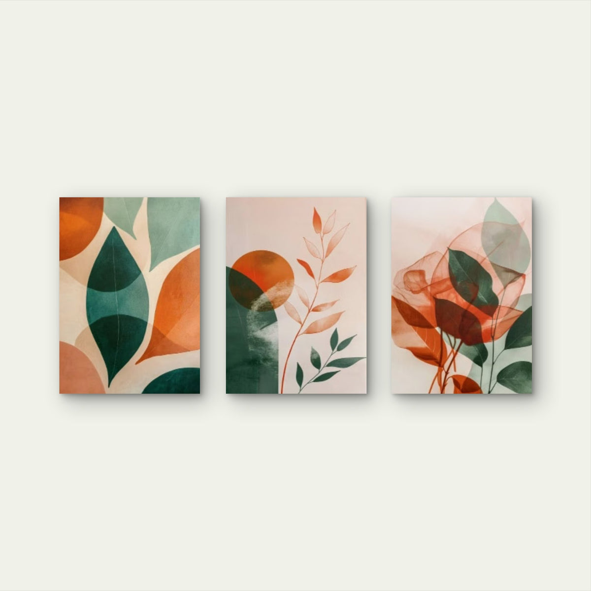 3pcs Abstract Terracotta Sage Green Botanical Boho Mid Century Wall Art Set Canvas Framed 60x90cm - High Quality Print 100% Australian Made Wall Canvas Ready to Hang