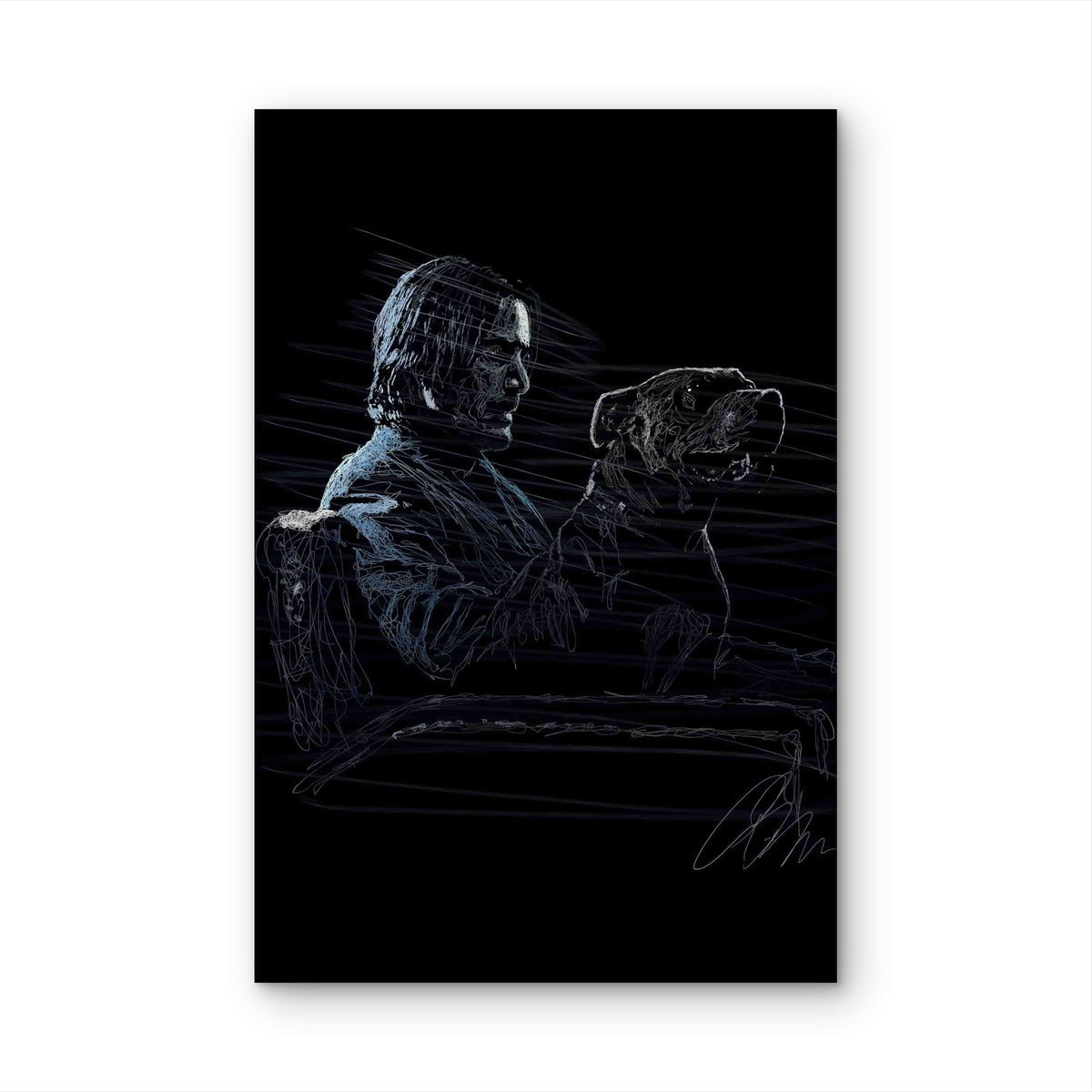 Minimalist Noir Scribble Portrait Graphic 60x90cm Metal Print Ready to Hang