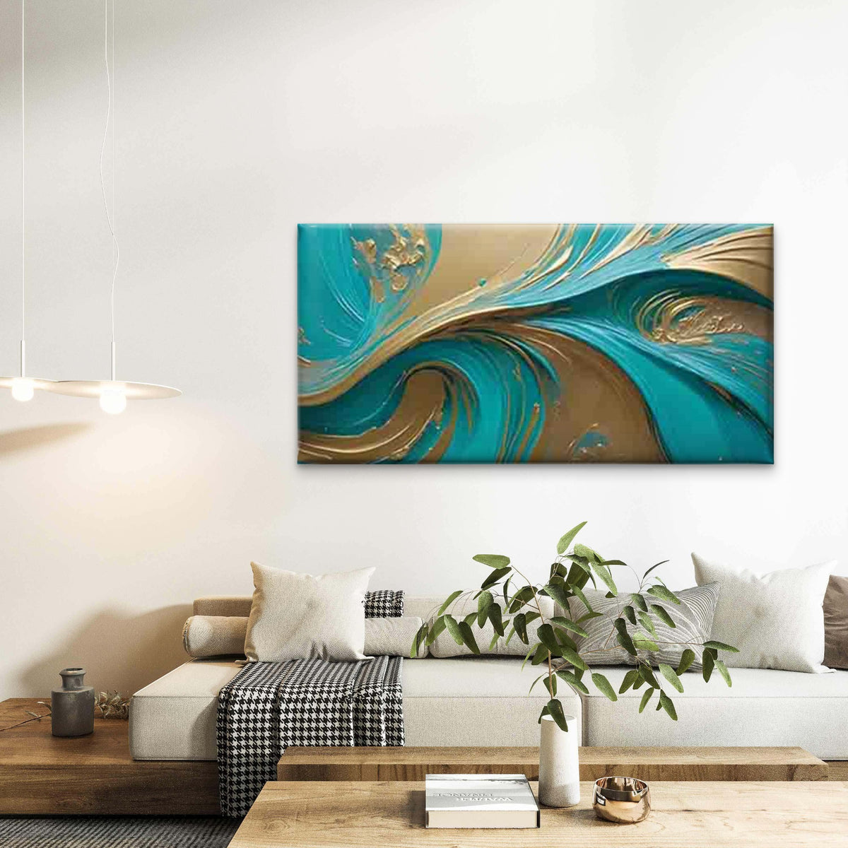 Blue and Golden Abstract Wall Art Canvas Office Home Room Framed 120x60cm