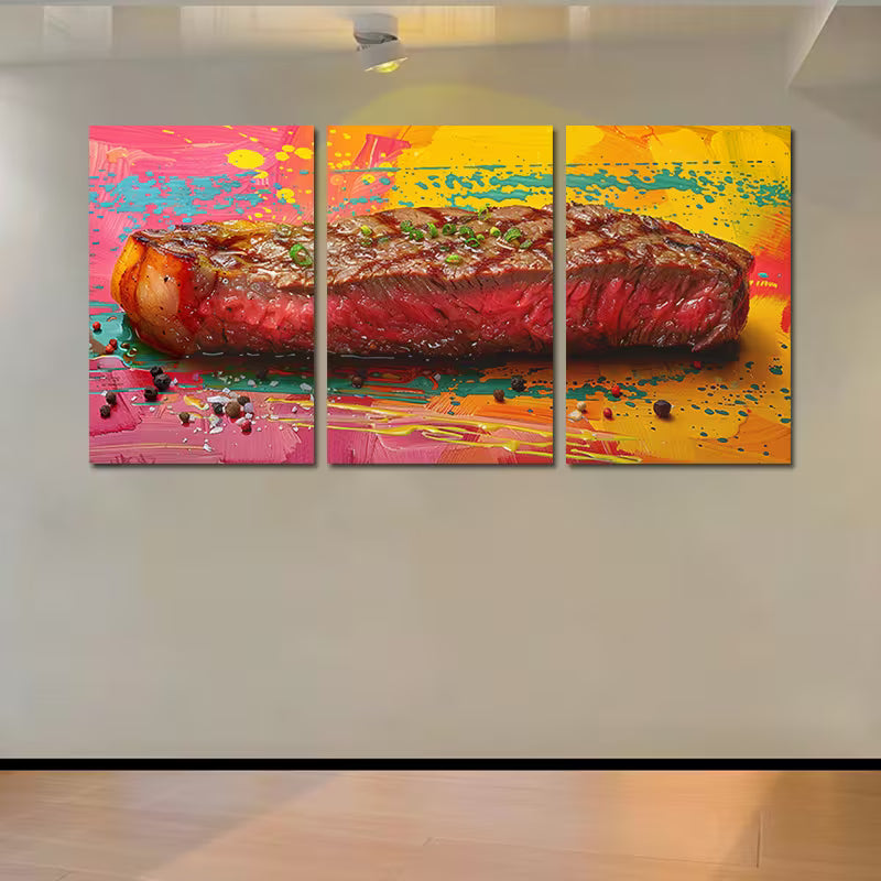 3pcs Vibrant Delicious Steak Design Wall Art Set Canvas Framed 40x60cm - High Quality Print 100% Australian Made Wall Canvas Ready to Hang