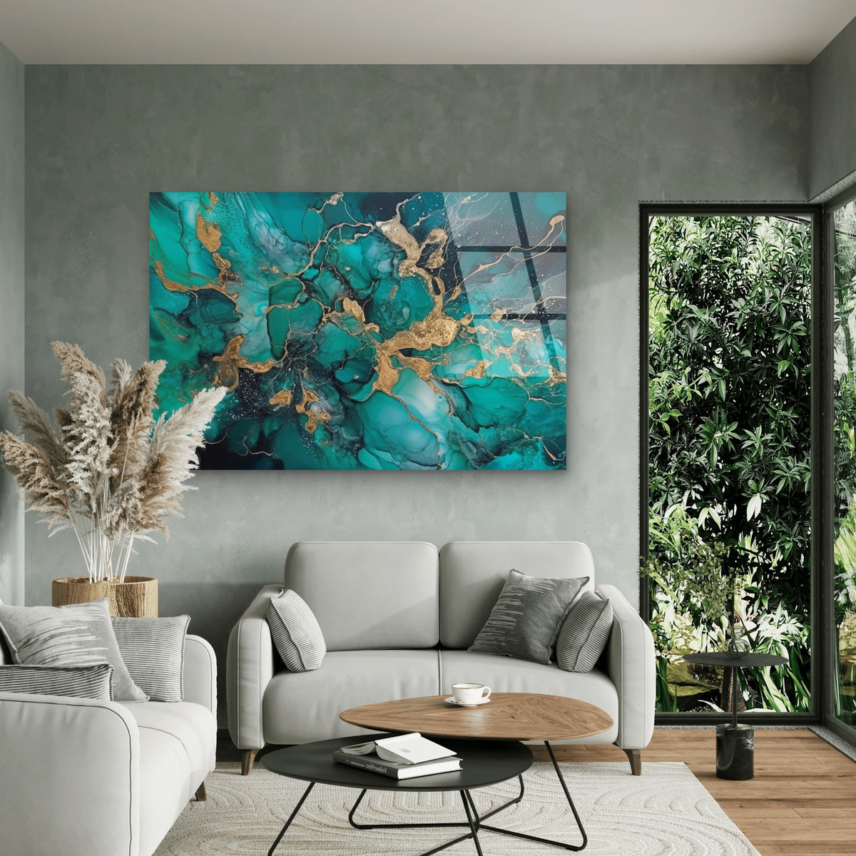 Emerald Green Gold Alcohol Ink Fluid Acrylic Glass Printing Wall Art Australian Made Quality