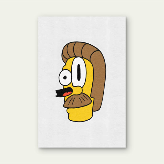 Yellow Mustache Cartoon Retro Pop Art 60x90cm Metal Print Ready to Hang