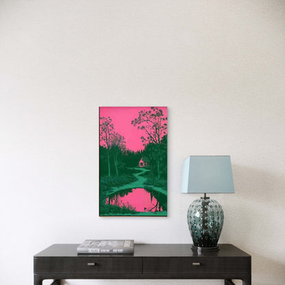 Forest Cabin Lake View 60x90cm Metal Print Ready to Hang