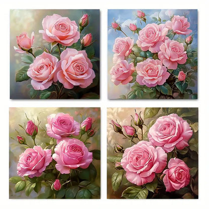 4pcs Abstract Floral Rose  FR Wall Art Canvas Framed