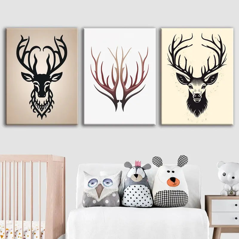 3pcs Deer Head Contemporary Design Metal Print Ready to Hang Art