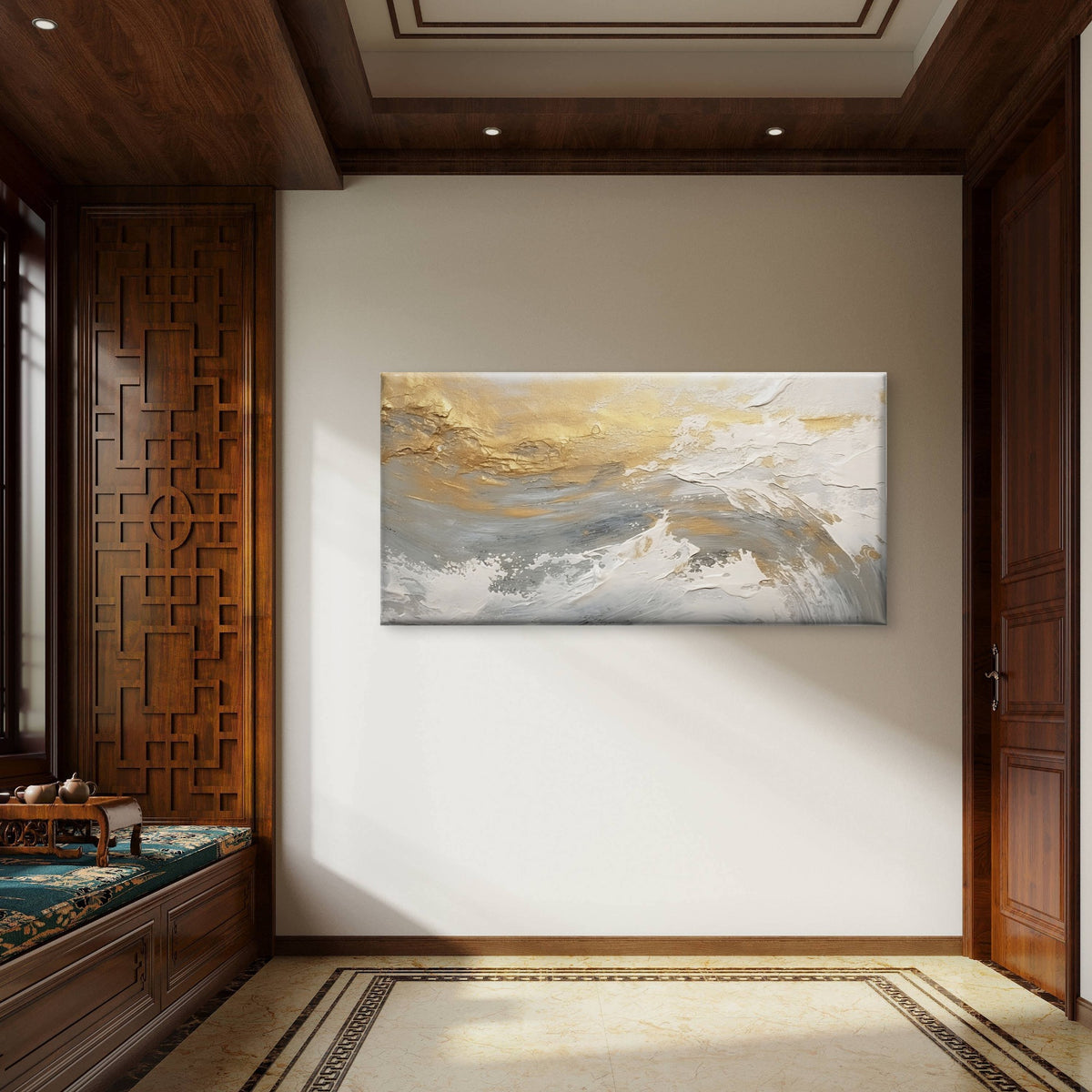 Modern Impasto Gold Leaf Painting Wall Art Canvas Office Home Framed 120x60cm
