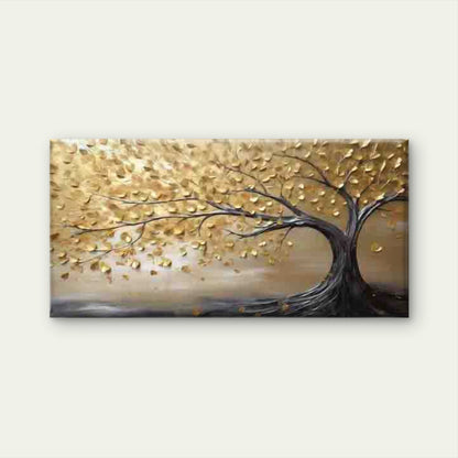 Golden Tree Falling Leaves Wall Art Canvas Office Home Room Framed 120x60cm