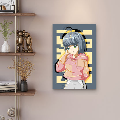Cute and Cool Girl with Jacket 60x90cm Metal Print Ready to Hang