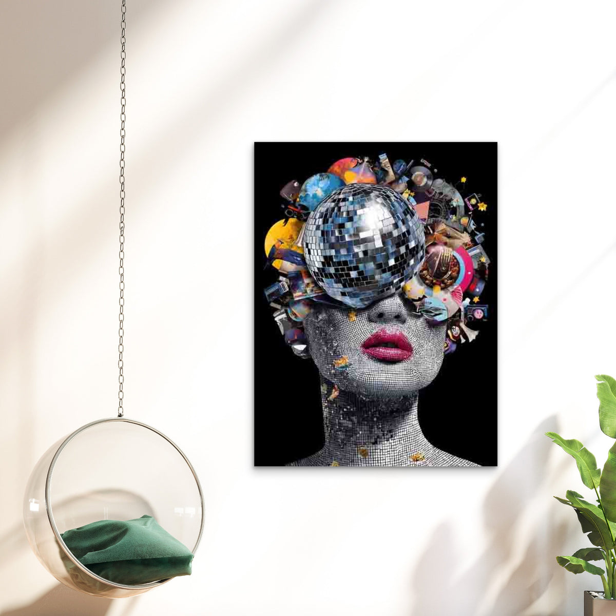 Surreal Discohead Design with Music Notes 60x90cm Metal Print Ready to Hang