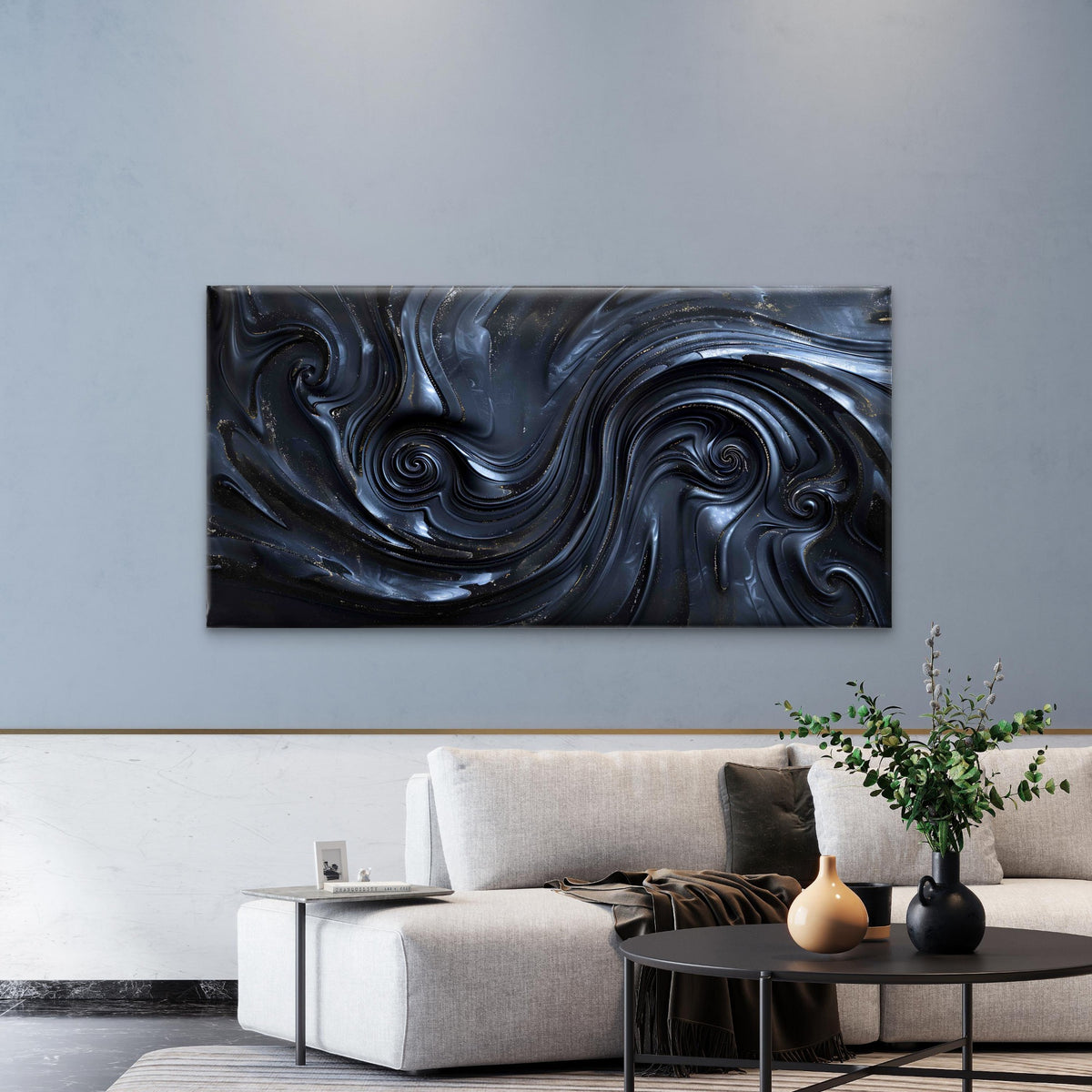 Abstract Swirling With Black Wall Art Canvas Office Home Room Framed 120x60cm