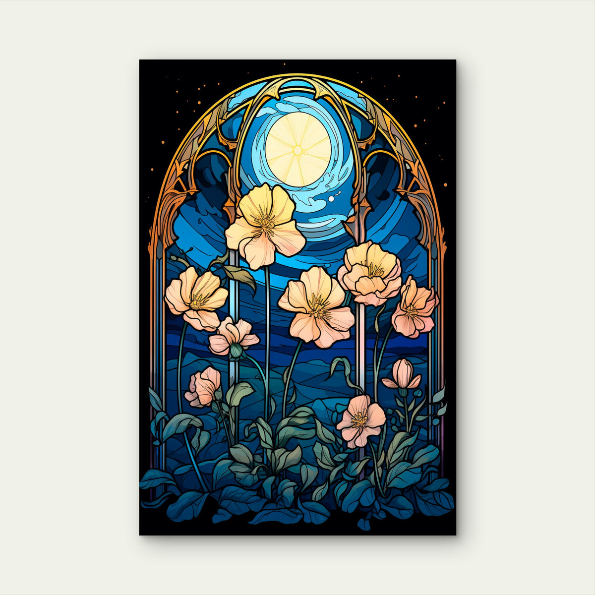Moon Night Sky Yellow Poppy 40x60cm Metal Print Ready to Hang