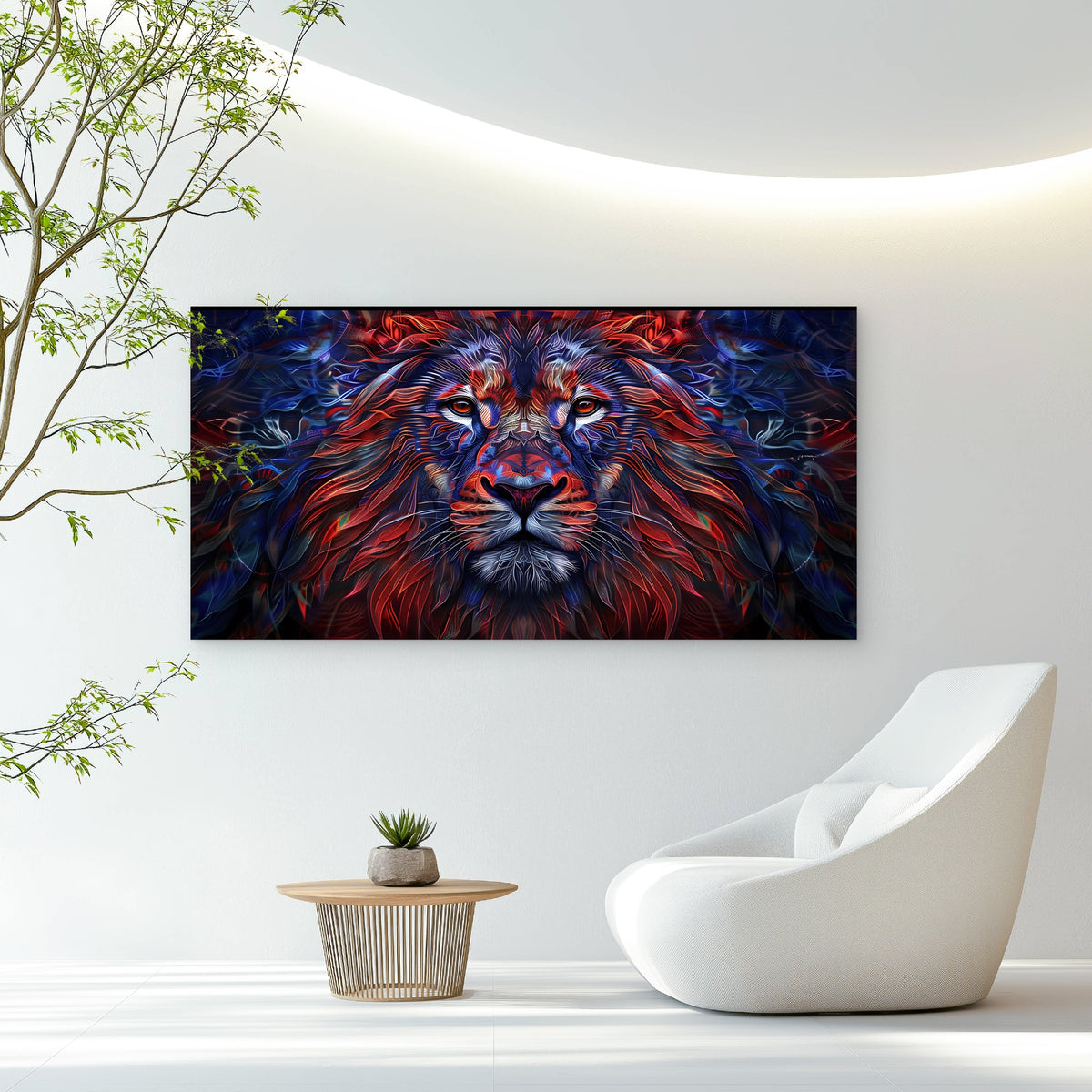 Vibrant Abstract Lion Wall Art Canvas Office Home Room Framed 120x60cm
