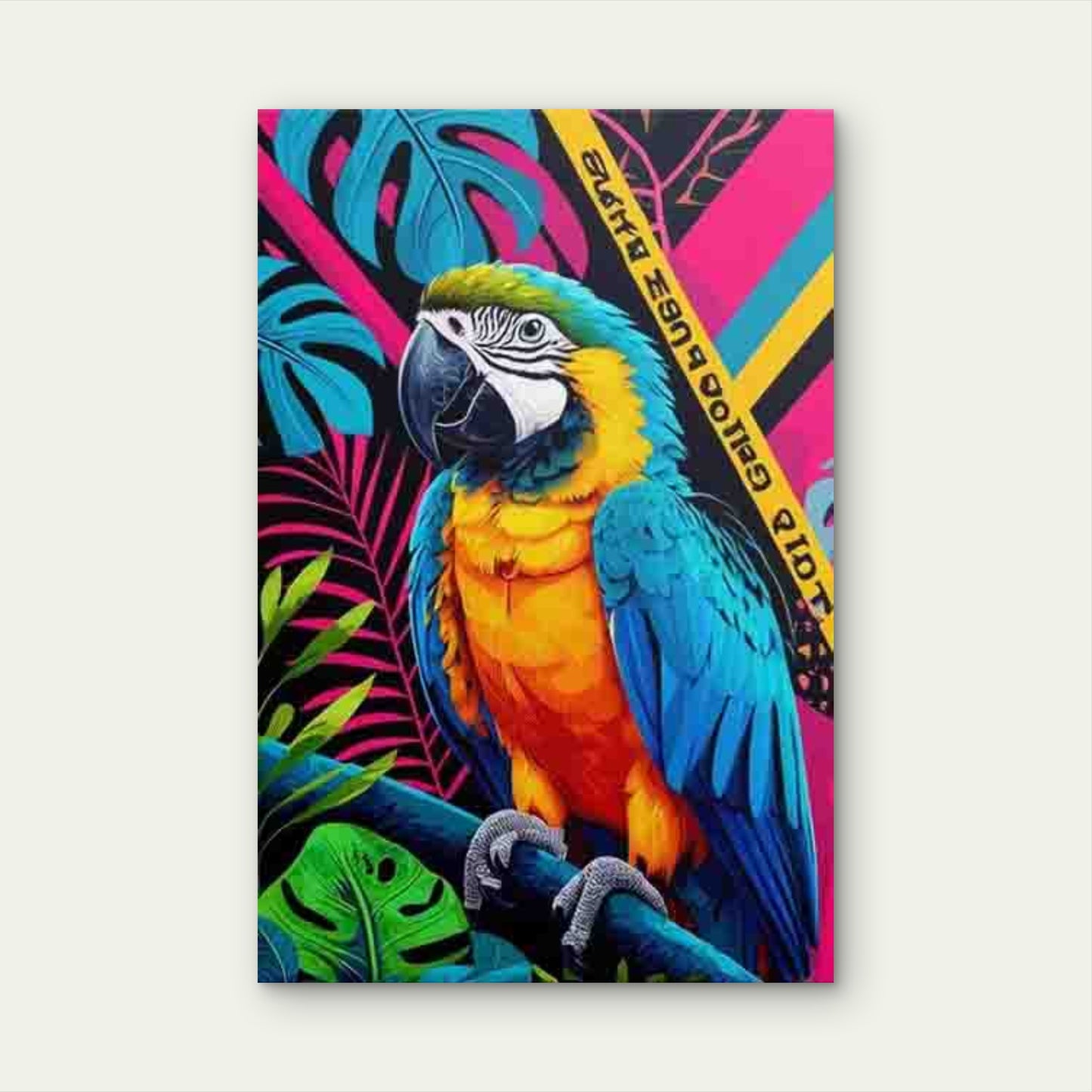 Parrot on Branch 60x90cm Metal Print Ready to Hang