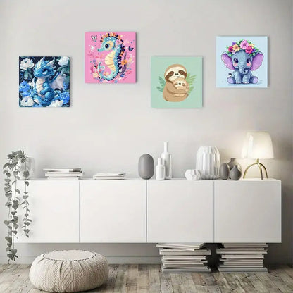 4pcs Sloth Hippocampus  Small animals   Wall Art Canvas Framed