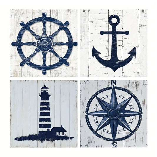 4pcs Compass Home Decor Wall Art Canvas Framed