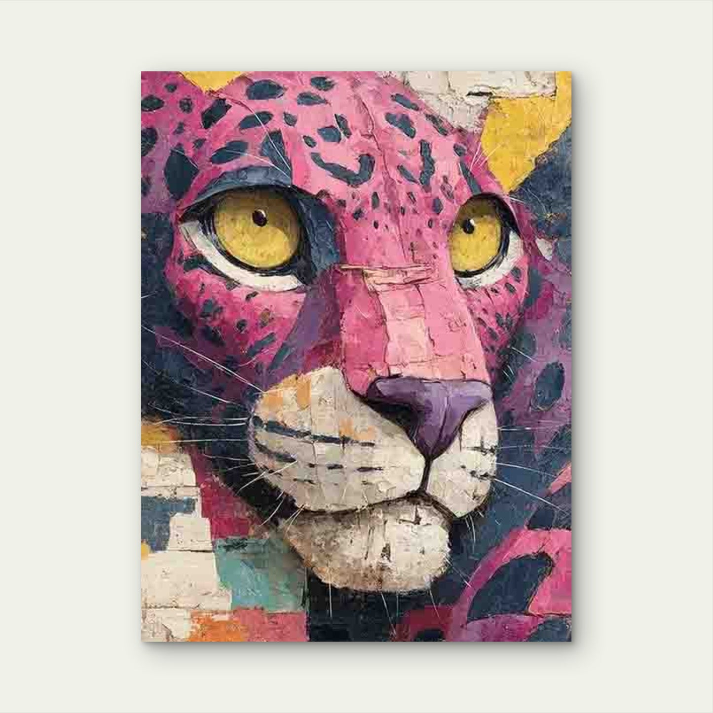 Pink Leopard in a Graffiti Style 60x90cm Metal Print Ready to Hang