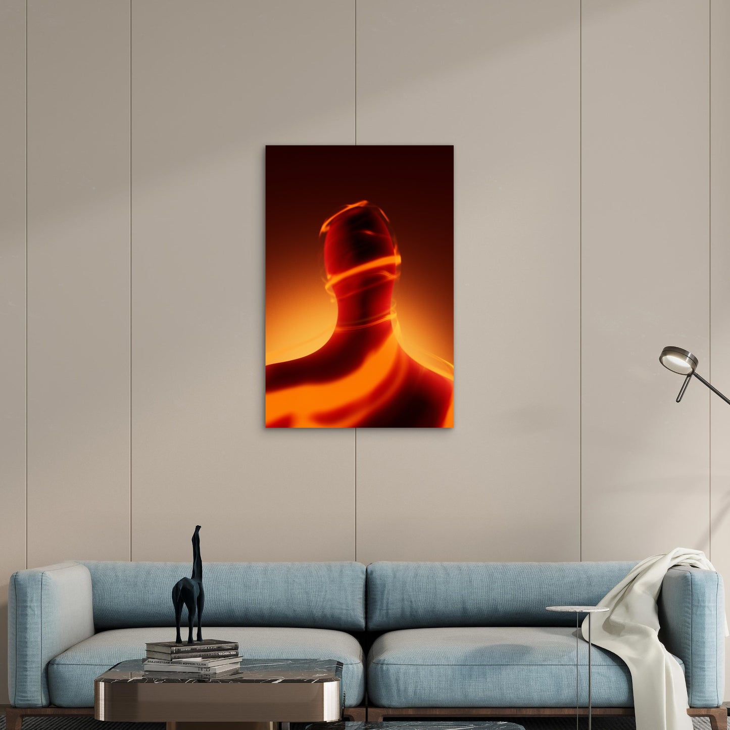 Abstract Human Form with Swirling Neon Lights 40x60cm Metal Print Ready to Hang