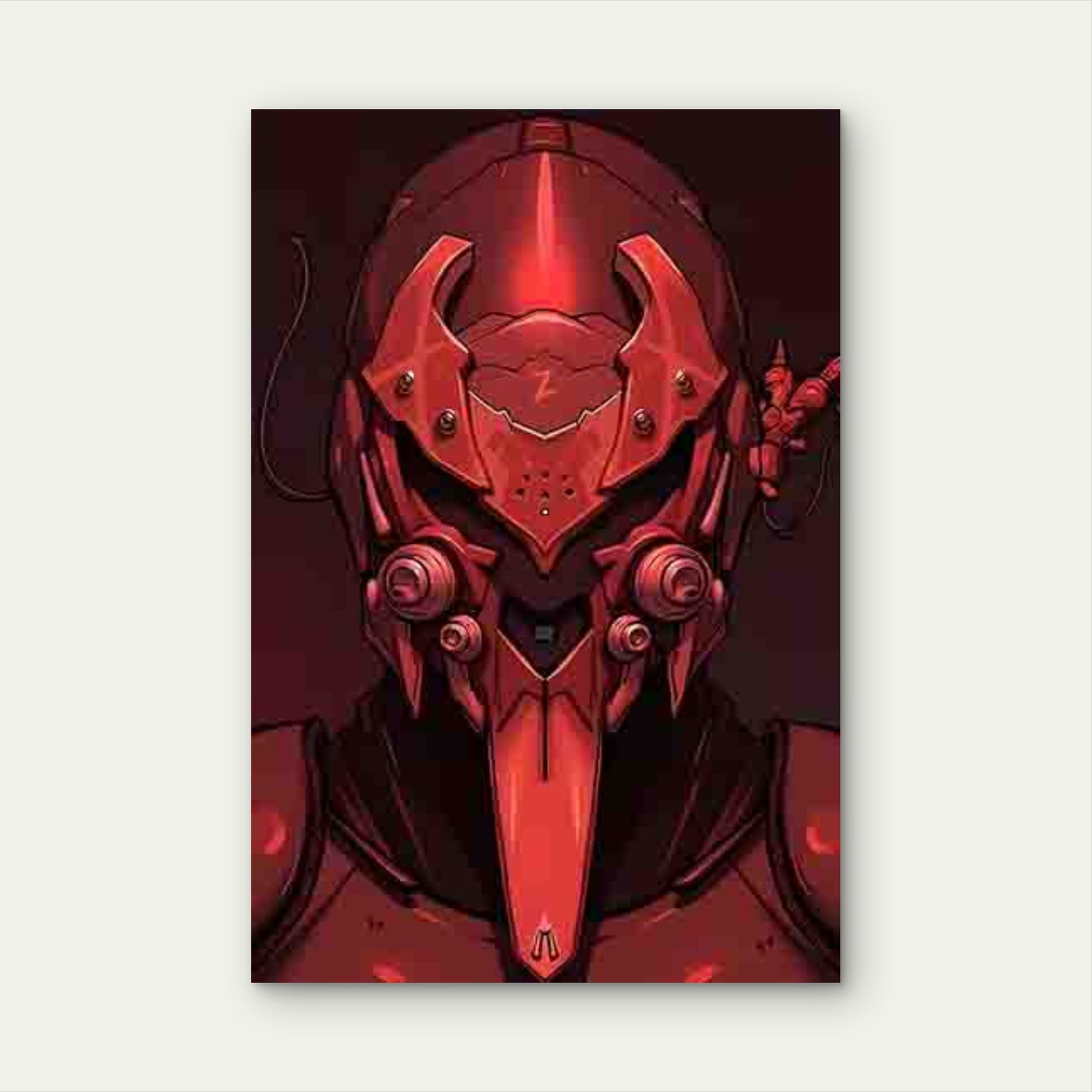 Sci-Fi Style Red Mechanical Helmet Design 60x90cm Metal Print Ready to Hang - Bella Home Decor