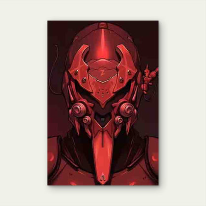 Sci-Fi Style Red Mechanical Helmet Design 40x60cm Metal Print Ready to Hang
