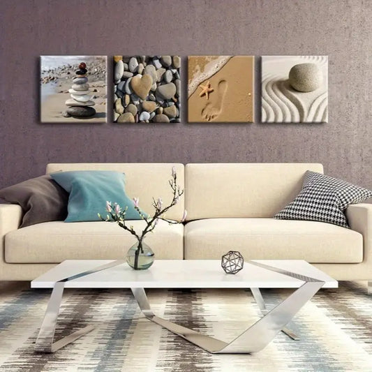 4pcs Romantic Beach Themee Wall Art Canvas Framed