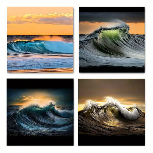 4pcs Seaside Sunset Natural Sea Beach Landscap Wall Art Canvas Framed