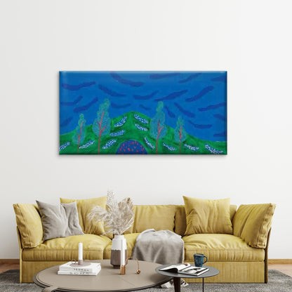 Abstract Landscape with a Blue Wall Art Canvas Office Home Room Framed 120x60cm