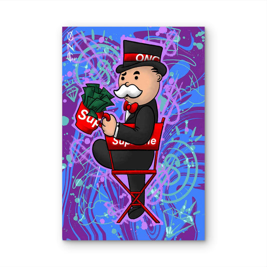Street Art Rich Money Man Graffiti Purple Neon 60x90cm Metal Print Ready to Hang