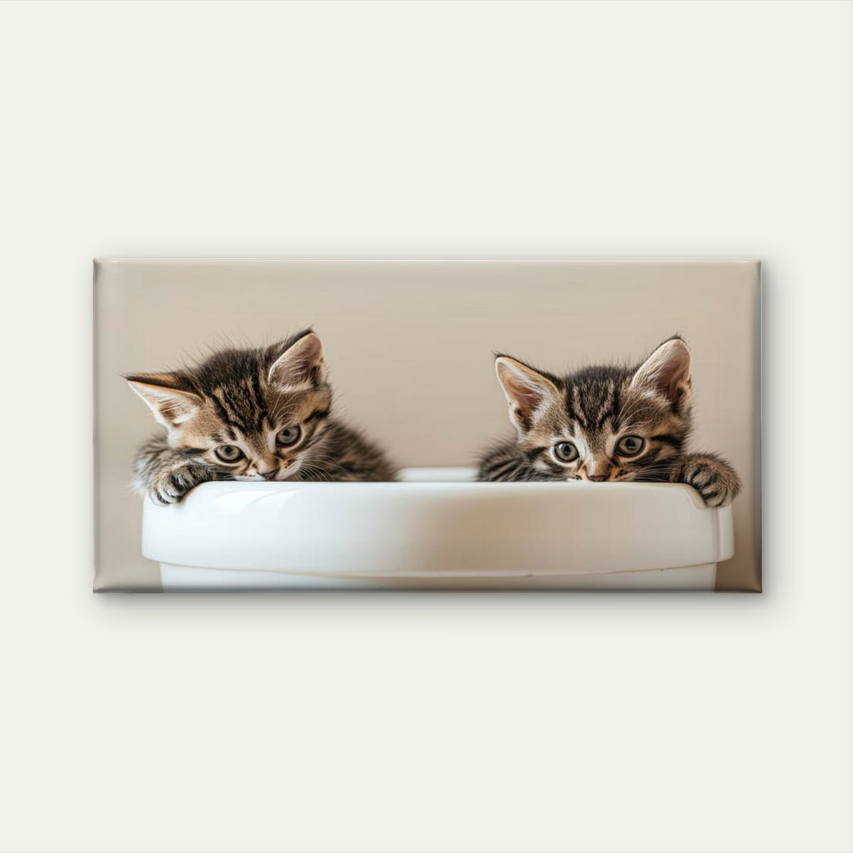 Two Kittens One Cup Wall Art Canvas Office Home Room Framed 120x60cm