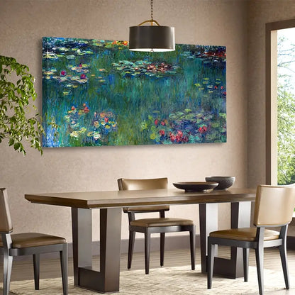 Green Garden Water Lilies Wall Art canvas office home room framed 120x60cm