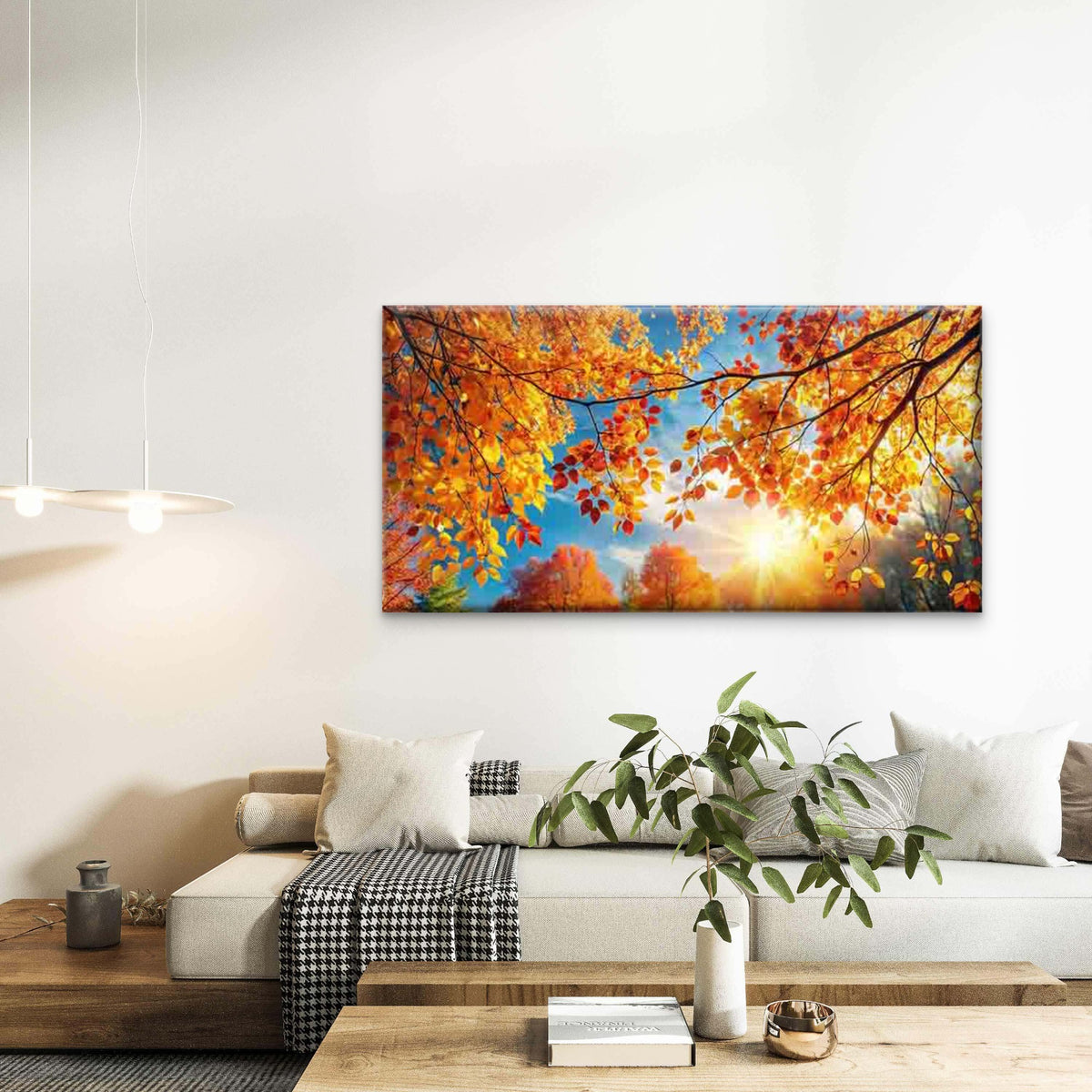 Autumn Leaves Illuminated Wall Art Canvas Office Home Room Framed 120x60cm