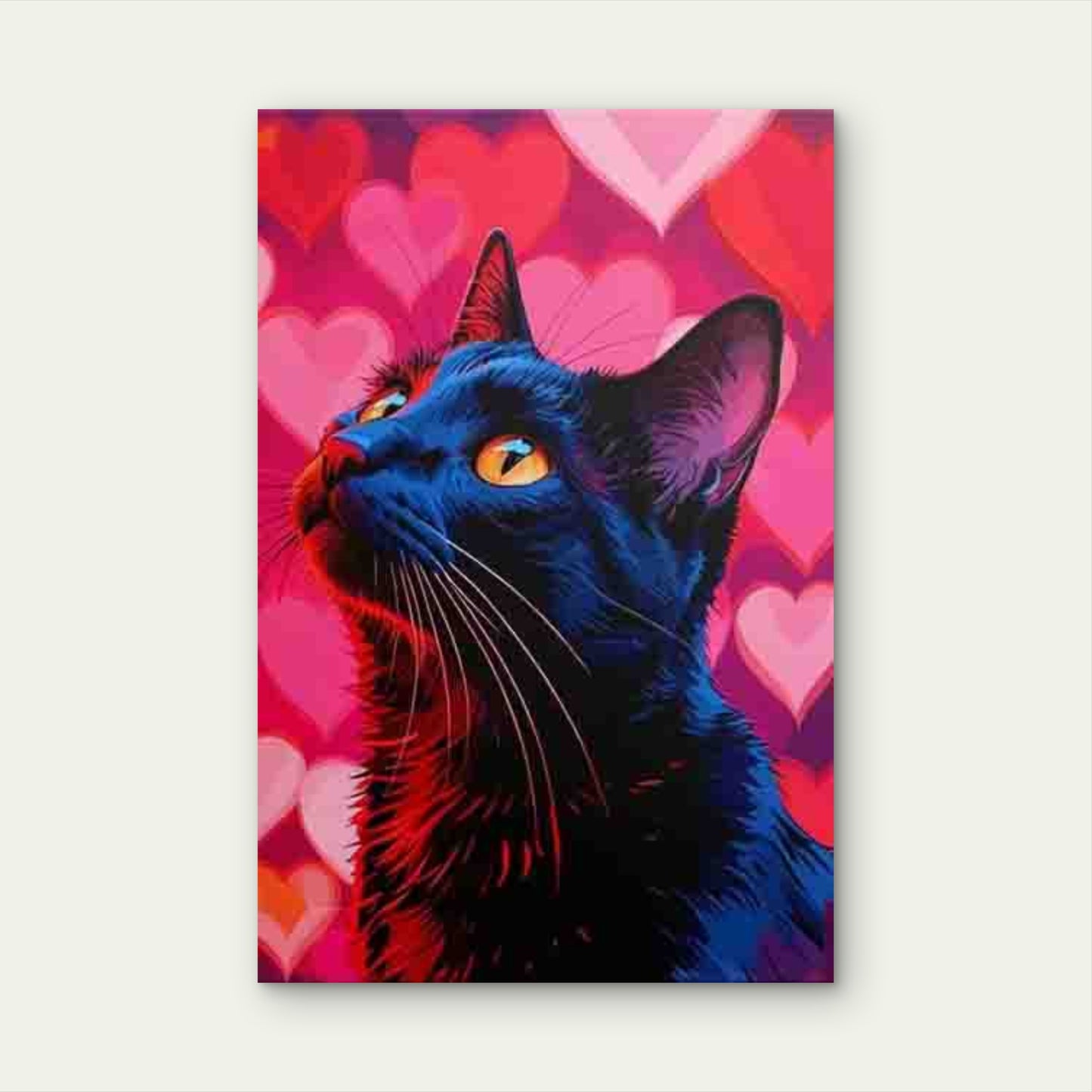Black Cat Gazing at Heart-Shaped Sky Retro 60x90cm Metal Print Ready to Hang