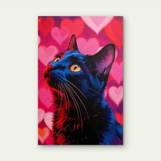 Black Cat Gazing at Heart-Shaped Sky Retro 60x90cm Metal Print Ready to Hang