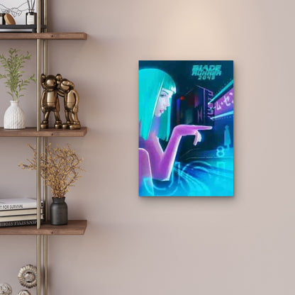 Futuristic Neon Signs, Rain-Soaked Cityscape 60x90cm Metal Print Ready to Hang