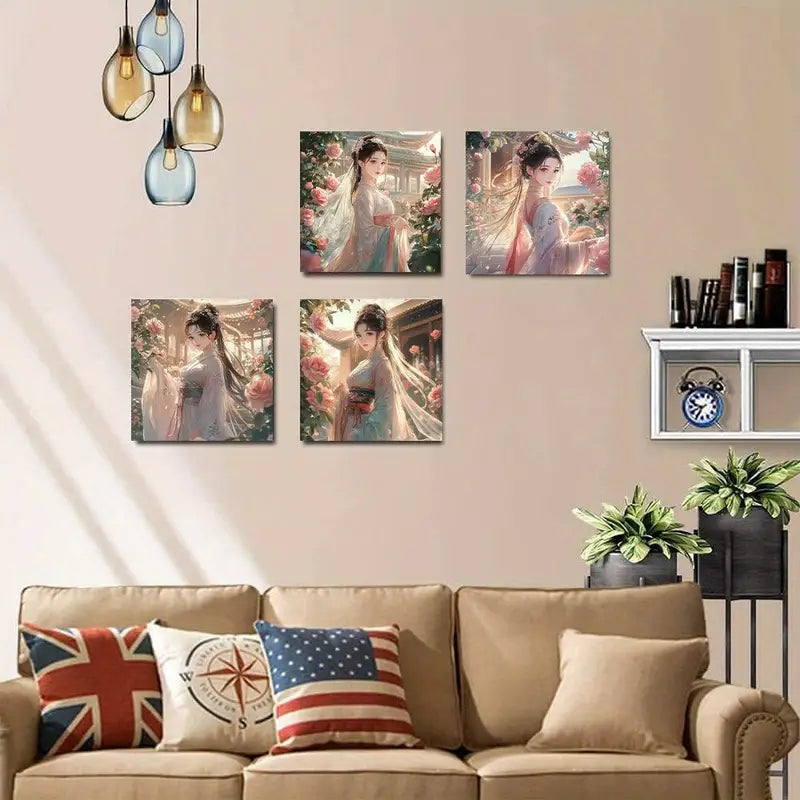 4pcs Gorgeous Dress Beautiful Woman DE   Wall Art Canvas Framed