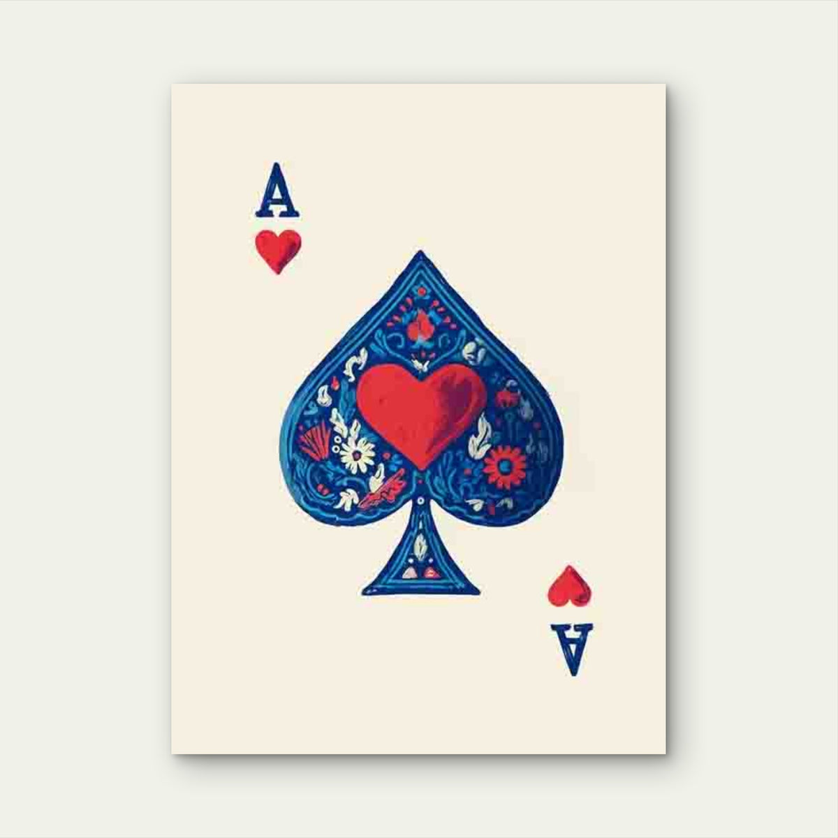 Ace of Hearts Playing Card Metal Print Ready to Hang