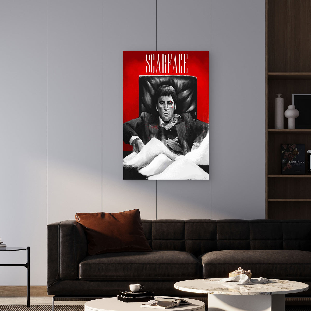 Classic Crimson Mobster Boss on Throne 60x90cm Metal Print Ready to Hang