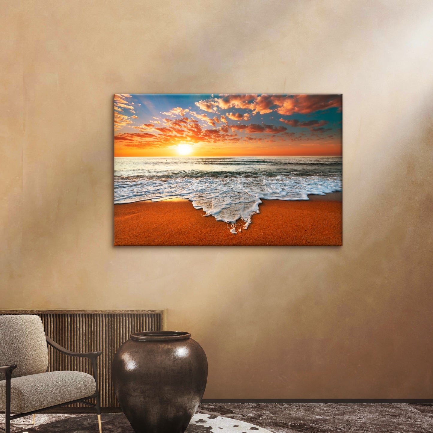 Golden Sunset Beach Waves Wall Art Decor 100% Australian Made