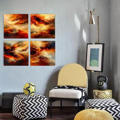 4pcs Orange & Red Cloud  FT   Wall Art Canvas Framed