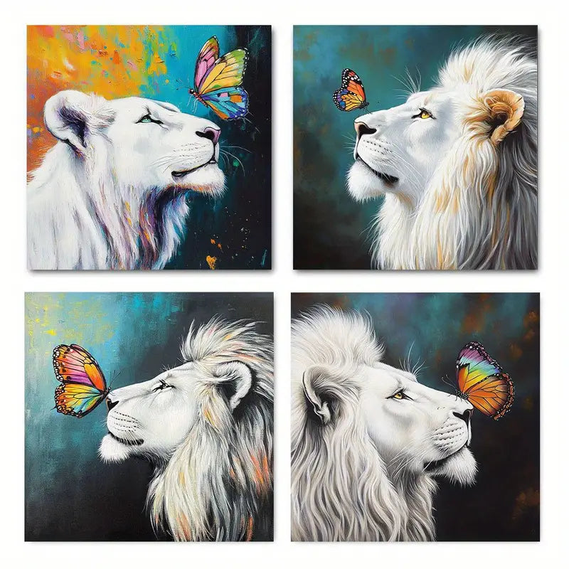 4pcs  Lion And Butterfly Colorful LB   Wall Art Canvas Framed