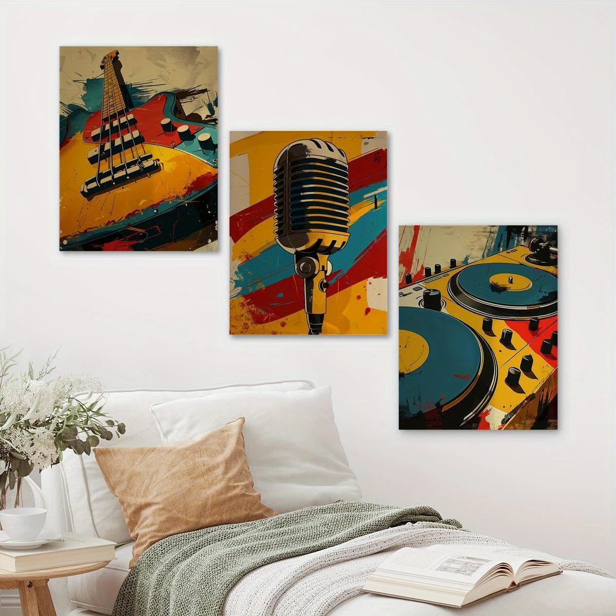 3pcs Colorful Musical Instrument Retro Turntables Metal Print Ready to Hang Art