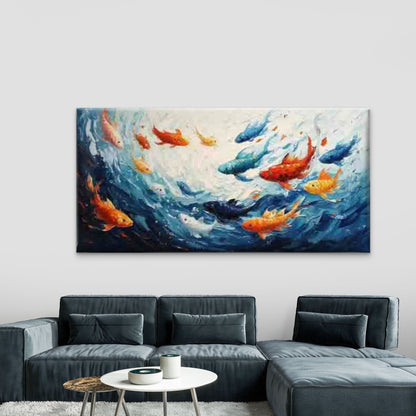 Vibrant Koi Fish Swimming Wall Art Canvas Office Home Room Framed 120x60cm
