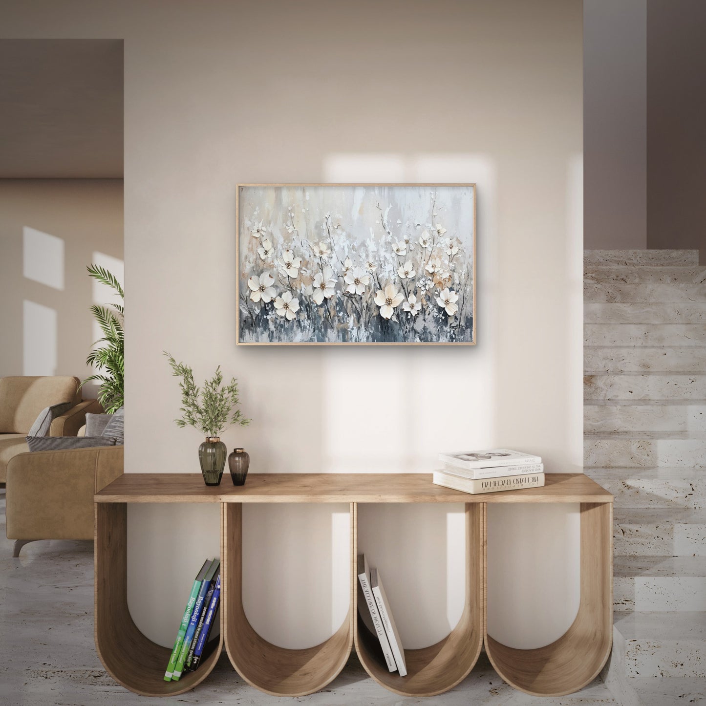 White Flowers in Grey Meadow Wall Art Decor 100% Australian Made