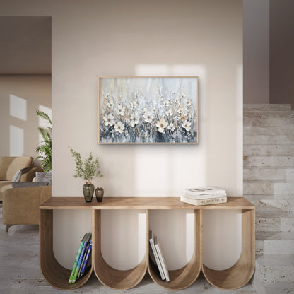 White Flowers in Grey Meadow Wall Art Decor 100% Australian Made